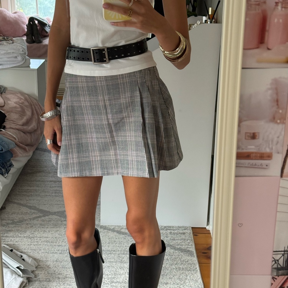 Garage Pleated Plaid Mini Skirt